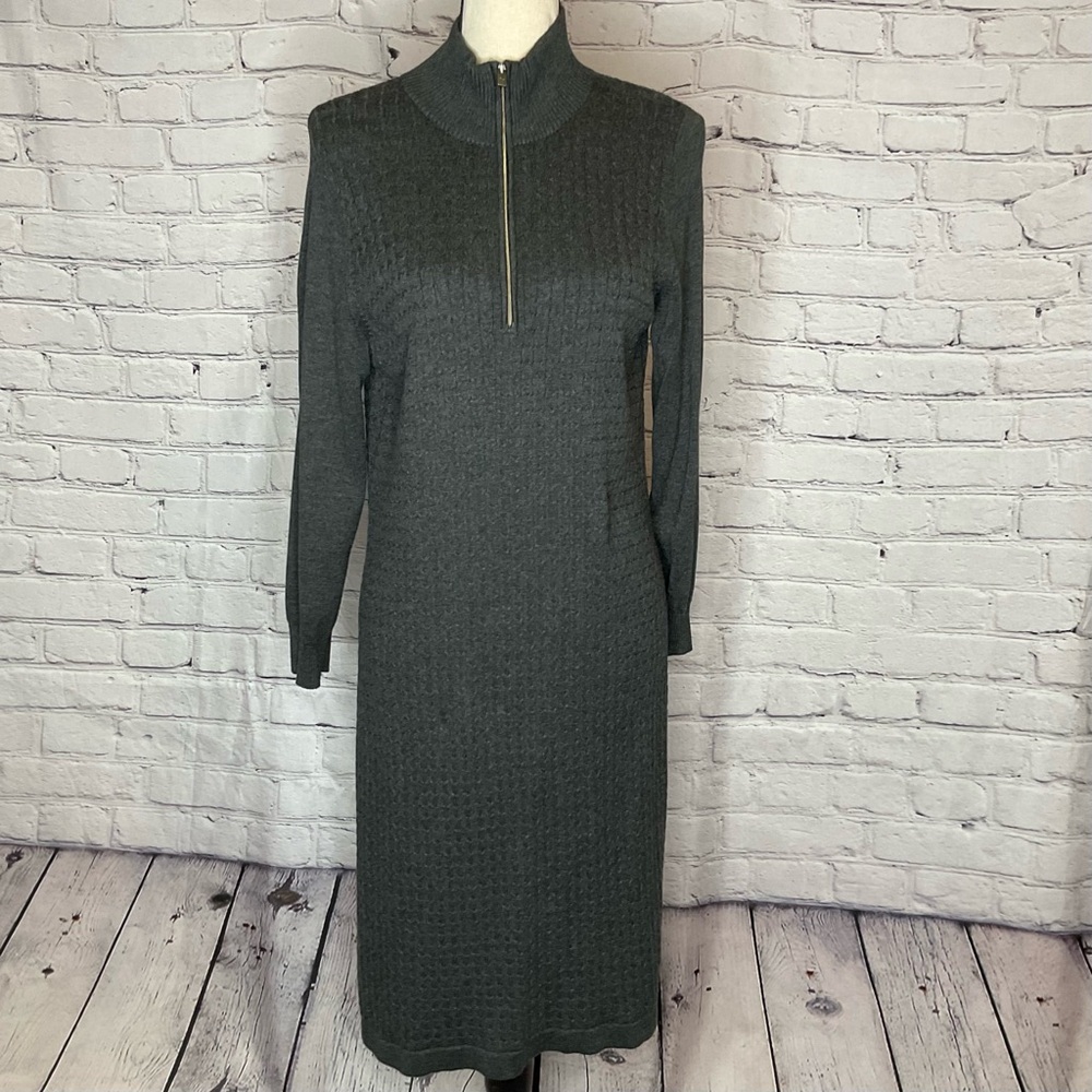 Tommy Bahama Gray Pickford Cable Knit Long Sleeve Sweater Dress Large